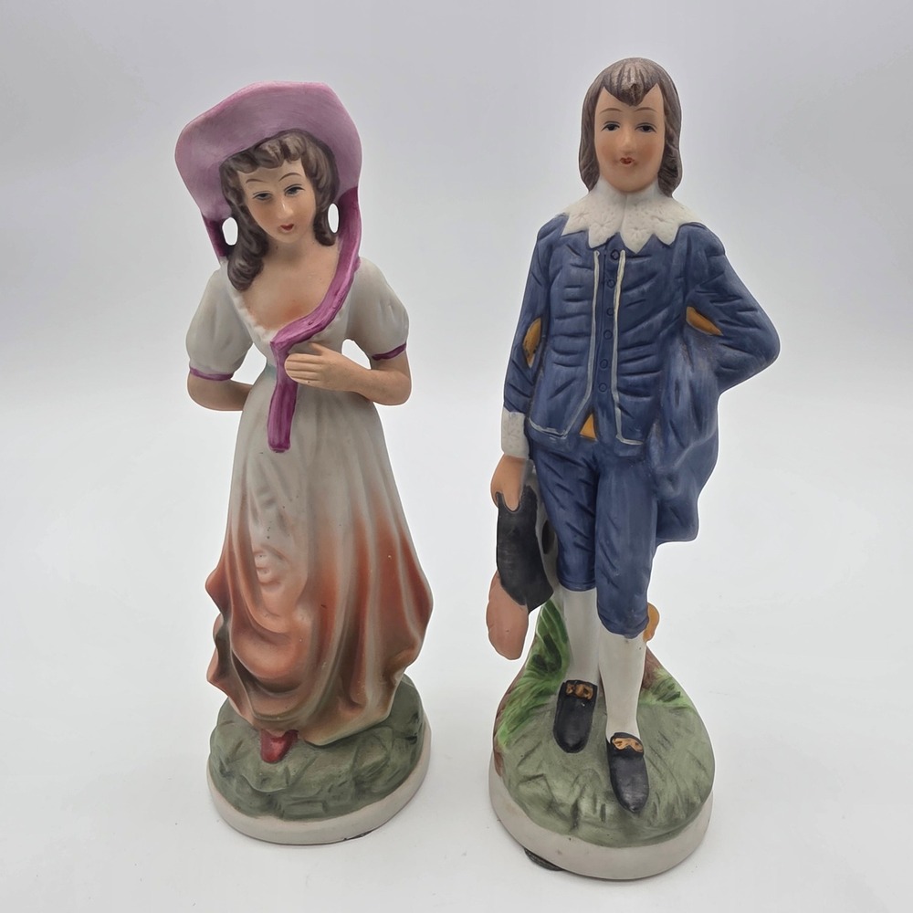 Fbia Figurines Colonial Couple Vintage Porcelain Statues Multicolor 8 inch